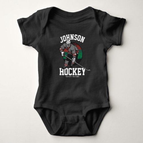 Personalized Ice Hockey Player Team Athlete Name  Baby Bodysuit