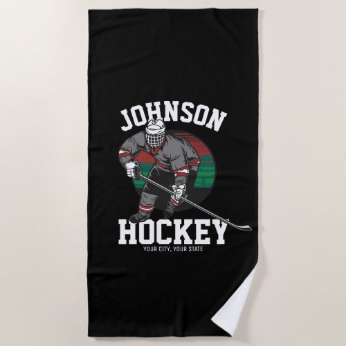 Personalized Ice Hockey Player Team Athlete Name  Beach Towel