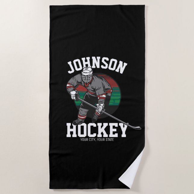 Personalized Ice Hockey Player Team Athlete Name  Beach Towel (Front)