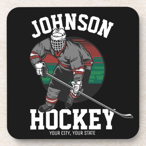Personalized Ice Hockey Player Team Athlete Name  Beverage Coaster