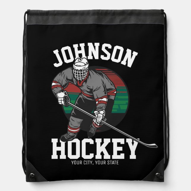 Personalized Ice Hockey Player Team Athlete Name  Drawstring Bag (Front)