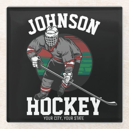 Personalized Ice Hockey Player Team Athlete Name  Glass Coaster