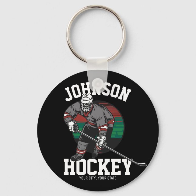 Personalized Ice Hockey Player Team Athlete Name  Keychain (Front)