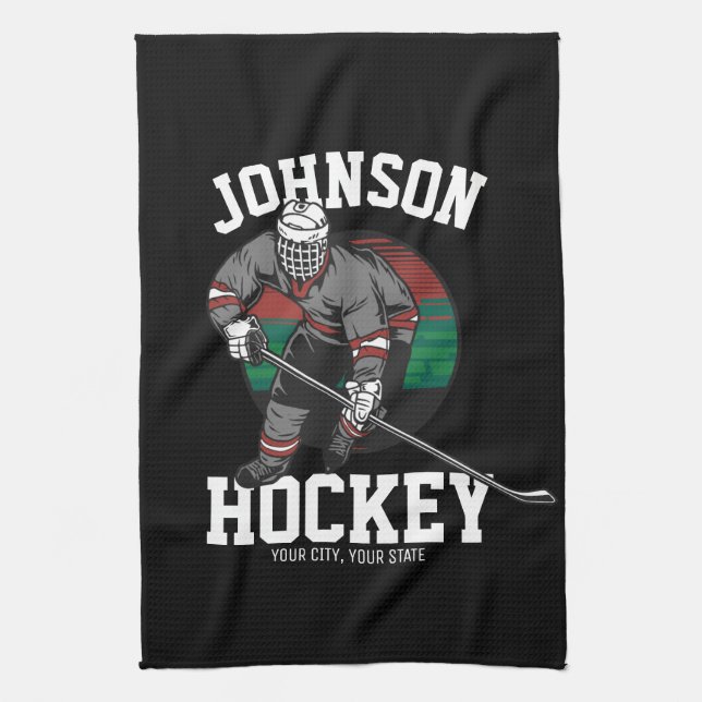 Personalized Ice Hockey Player Team Athlete Name  Kitchen Towel (Vertical)