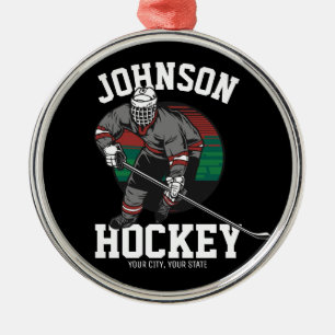Personalized Ice Hockey Player Team Athlete Name Metal Ornament