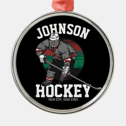 Personalized Ice Hockey Player Team Athlete Name Metal Ornament