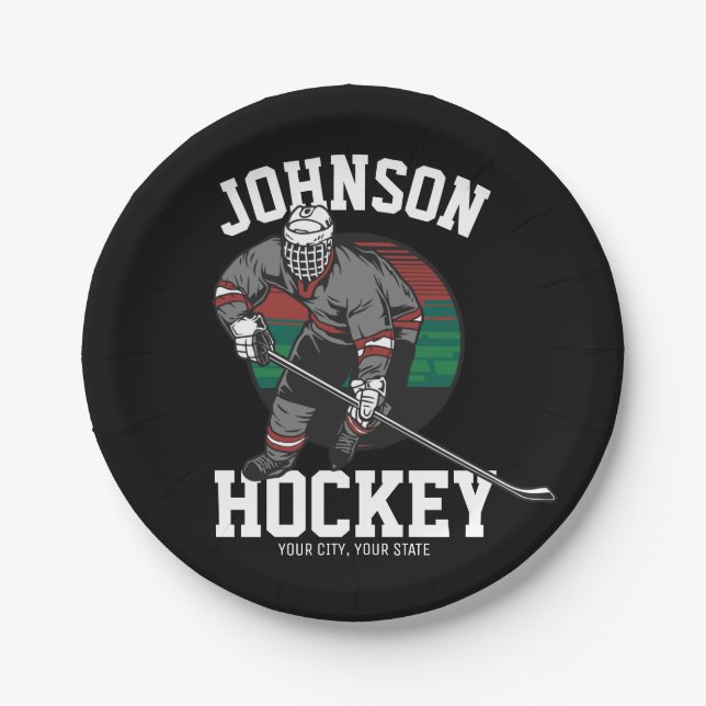 Personalized Ice Hockey Player Team Athlete Name Paper Plates (Front)