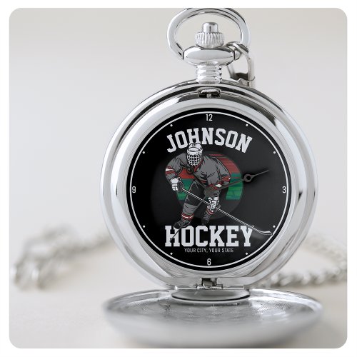 Personalized Ice Hockey Player Team Athlete Name  Pocket Watch