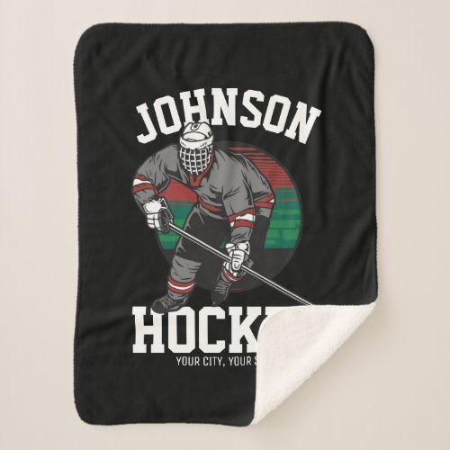 Personalized Ice Hockey Player Team Athlete Name Sherpa Blanket