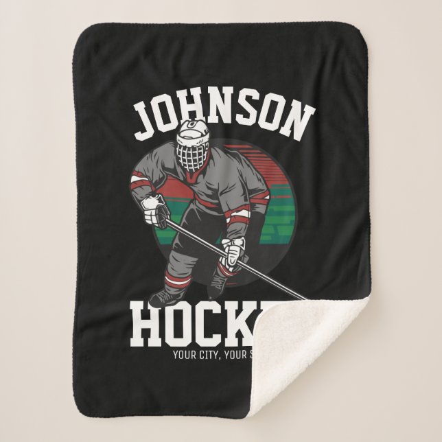 Personalized Ice Hockey Player Team Athlete Name Sherpa Blanket (Front)