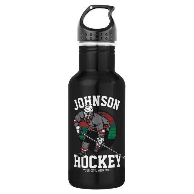 Personalized Ice Hockey Player Team Athlete Name  Stainless Steel Water Bottle (Front)