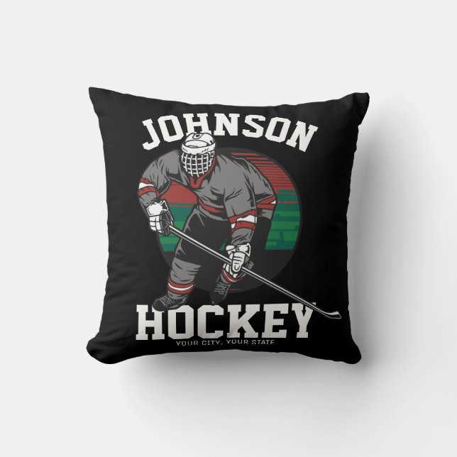 Personalized Ice Hockey Player Team Athlete Name Throw Pillow (Front)