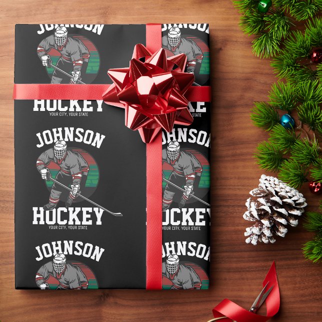 Personalized Ice Hockey Player Team Athlete Name  Wrapping Paper (Creator Uploaded)