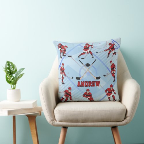 Personalized Ice Hockey Player Throw Pillow
