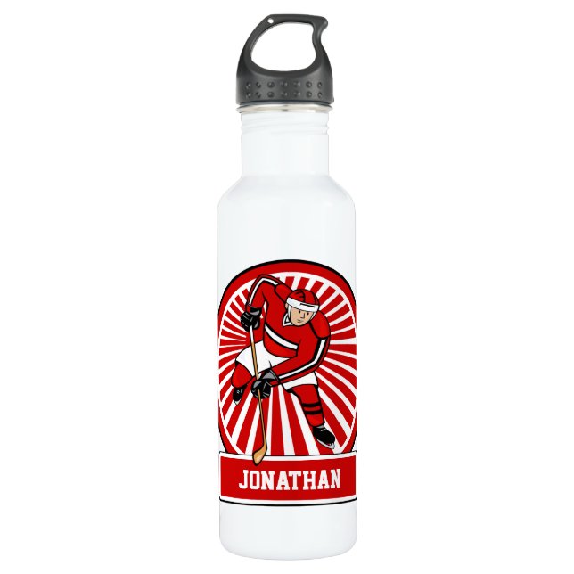 Personalized Ice Hockey player Water Bottle (Front)