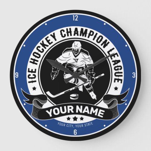 Personalized Ice Hockey Team Player Athlete Custom Large Clock