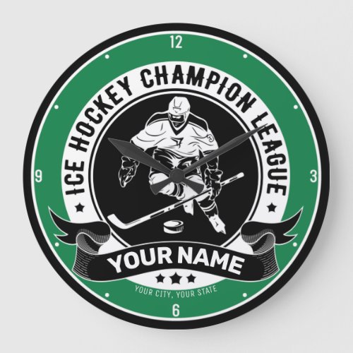 Personalized Ice Hockey Team Player Athlete Custom Large Clock