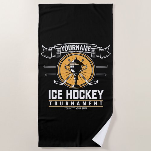 Personalized Ice Hockey Trophy Player Team Game   Beach Towel