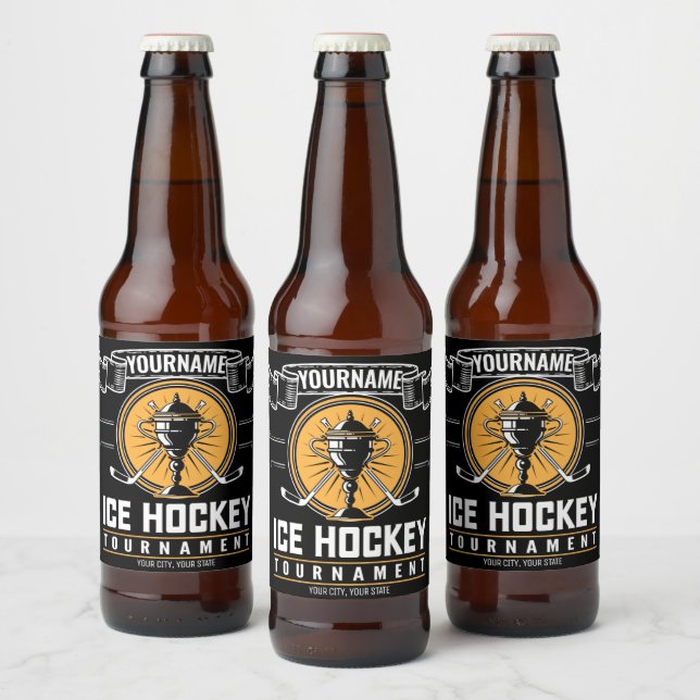 Personalized Ice Hockey Trophy Player Team Game  Beer Bottle Label (Bottles)