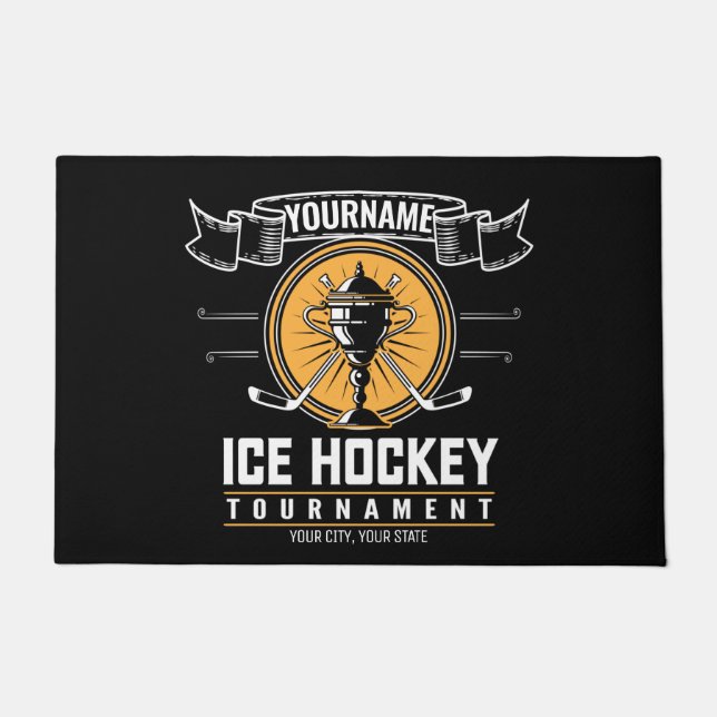 Personalized Ice Hockey Trophy Player Team Game  Doormat (Front)