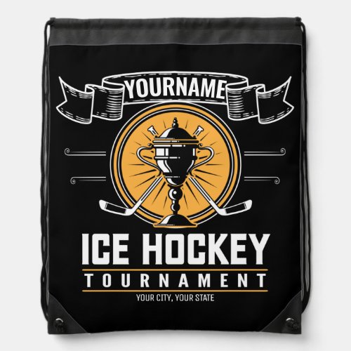 Personalized Ice Hockey Trophy Player Team Game   Drawstring Bag