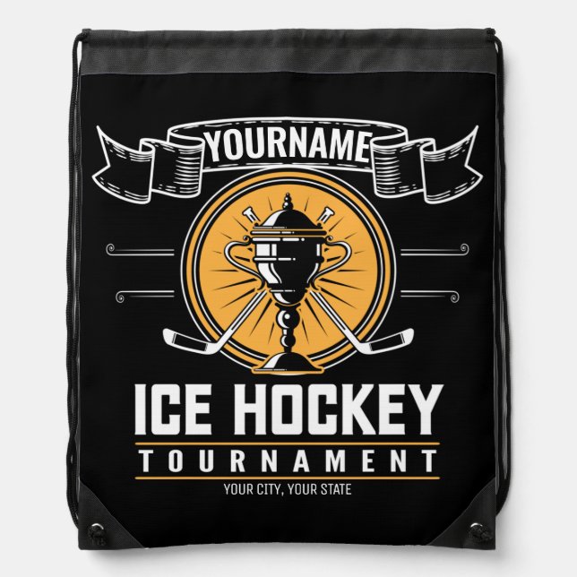 Personalized Ice Hockey Trophy Player Team Game   Drawstring Bag (Front)