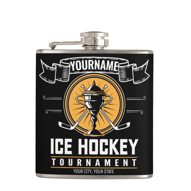 Personalized Ice Hockey Trophy Player Team Game  Flask (Front)