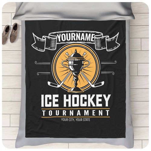 Personalized Ice Hockey Trophy Player Team Game   Fleece Blanket