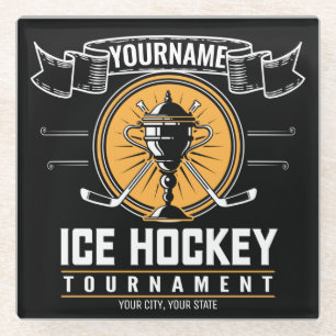 Personalized Ice Hockey Trophy Player Team Game  Glass Coaster
