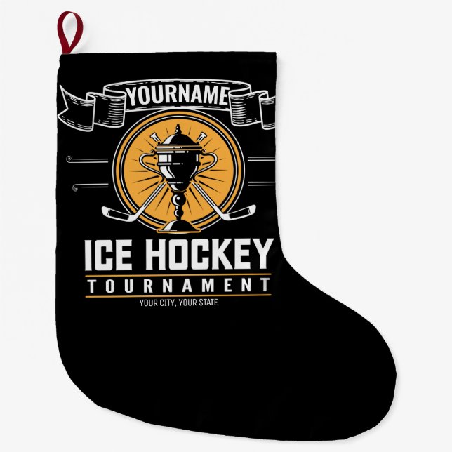 Personalized Ice Hockey Trophy Player Team Game Large Christmas Stocking (Front)