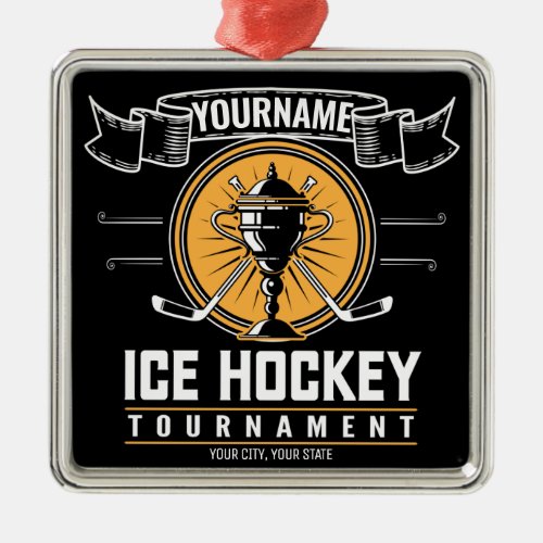 Personalized Ice Hockey Trophy Player Team Game  Metal Ornament