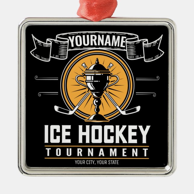 Personalized Ice Hockey Trophy Player Team Game  Metal Ornament (Front)