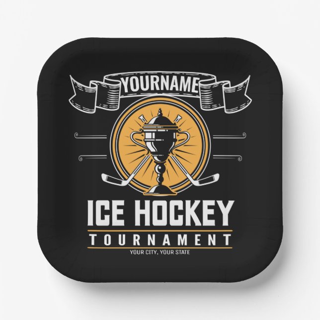 Personalized Ice Hockey Trophy Player Team Game   Paper Plates (Front)