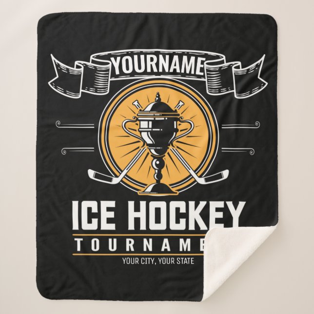 Personalized Ice Hockey Trophy Player Team Game Sherpa Blanket (Front)