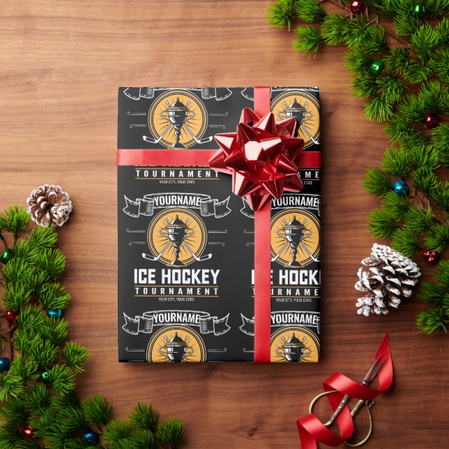 Personalized Ice Hockey Trophy Player Team Game   Wrapping Paper (Holiday Gift)