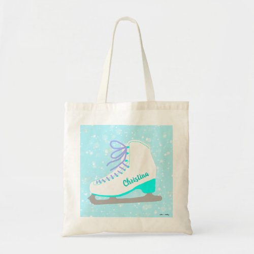 Personalized Ice Skate Blue Figure Skater Pattern Tote Bag