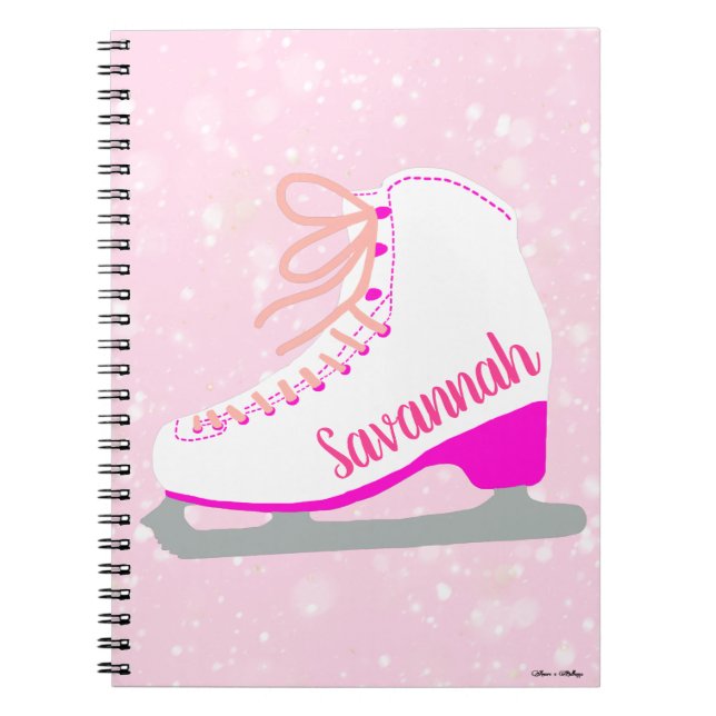 Personalized Ice Skate Pink Snow Figure Skating Notebook (Front)