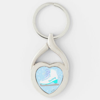 Personalized Ice Skates Blue Heart Figure Skating Keychain