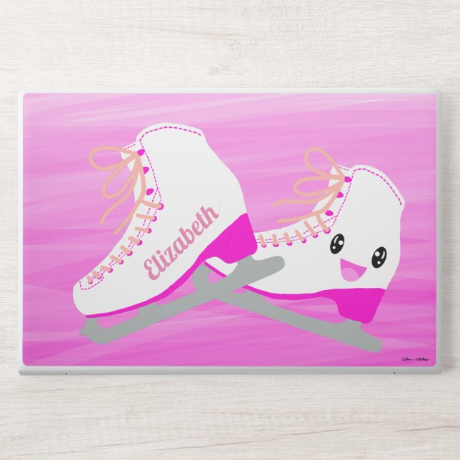 Personalized Ice Skates Cute Pink Ombre HP Laptop Skin (Front)