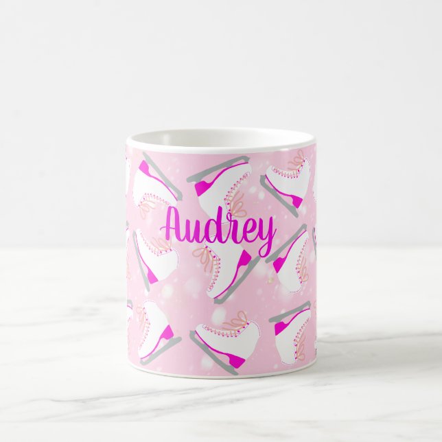 Personalized Ice Skates Pattern Pink Figure Skater Coffee Mug (Center)