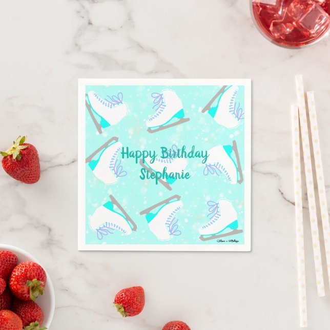 Personalized Ice Skating Pattern Blue Party Napkins (Insitu)