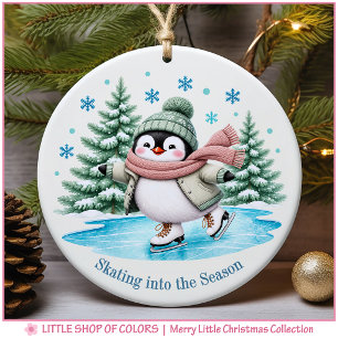 Personalized Ice Skating Penguin Photo Christmas Ceramic Ornament