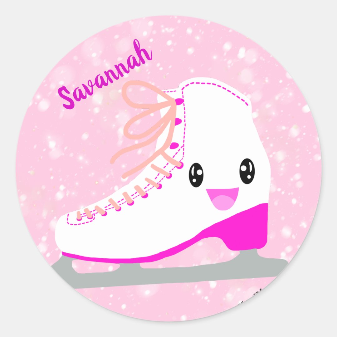 Personalized Ice Skating Pink Kawaii Figure Skater Classic Round ...