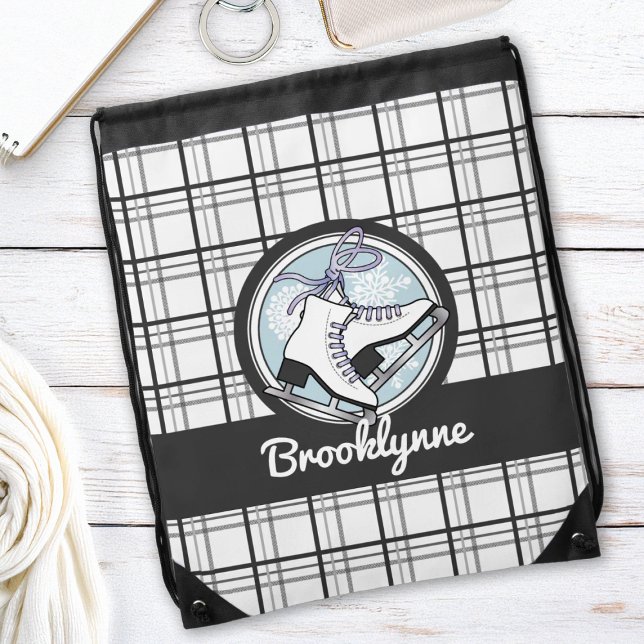 Personalized Ice Skating Tartan Drawstring Bag (Creator Uploaded)