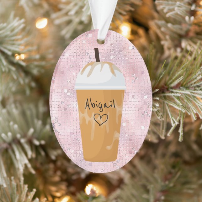 Personalized Iced Coffee Bling Holiday Christmas Ornament (Tree)