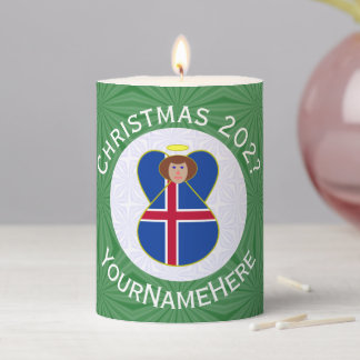 Personalized Icelandic Angel Christmas Flag Pillar Candle