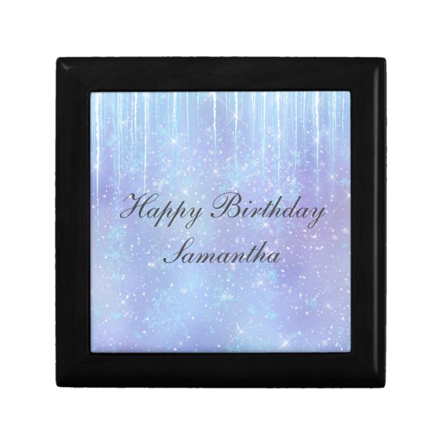 Personalized Icicle Snowflake Crystal Blue Purple Gift Box (Front)