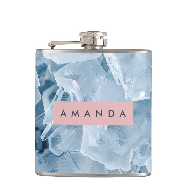 Personalized Icy Blue Crystal & Frosted Pastel  Flask (Front)