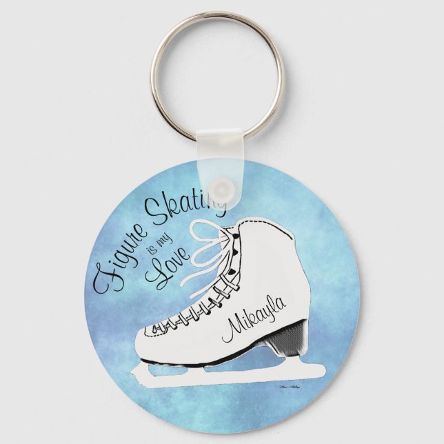 Personalized Icy Blue Figure Skating Girl  Keychain (Front)