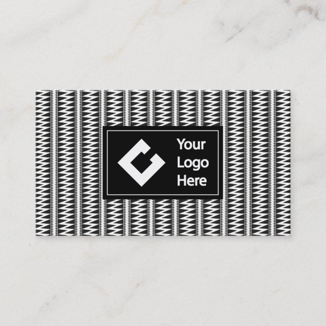 Personalized Ikat Zigzag Black White with Logo Business Card (Front)